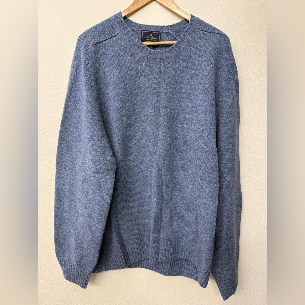 Brooks Brothers Blue Scottish Wool Crewneck Sweater Classic Knit Design XL